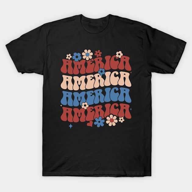 american groovy 4th july America retro patriotic USA T-Shirt by BramCrye